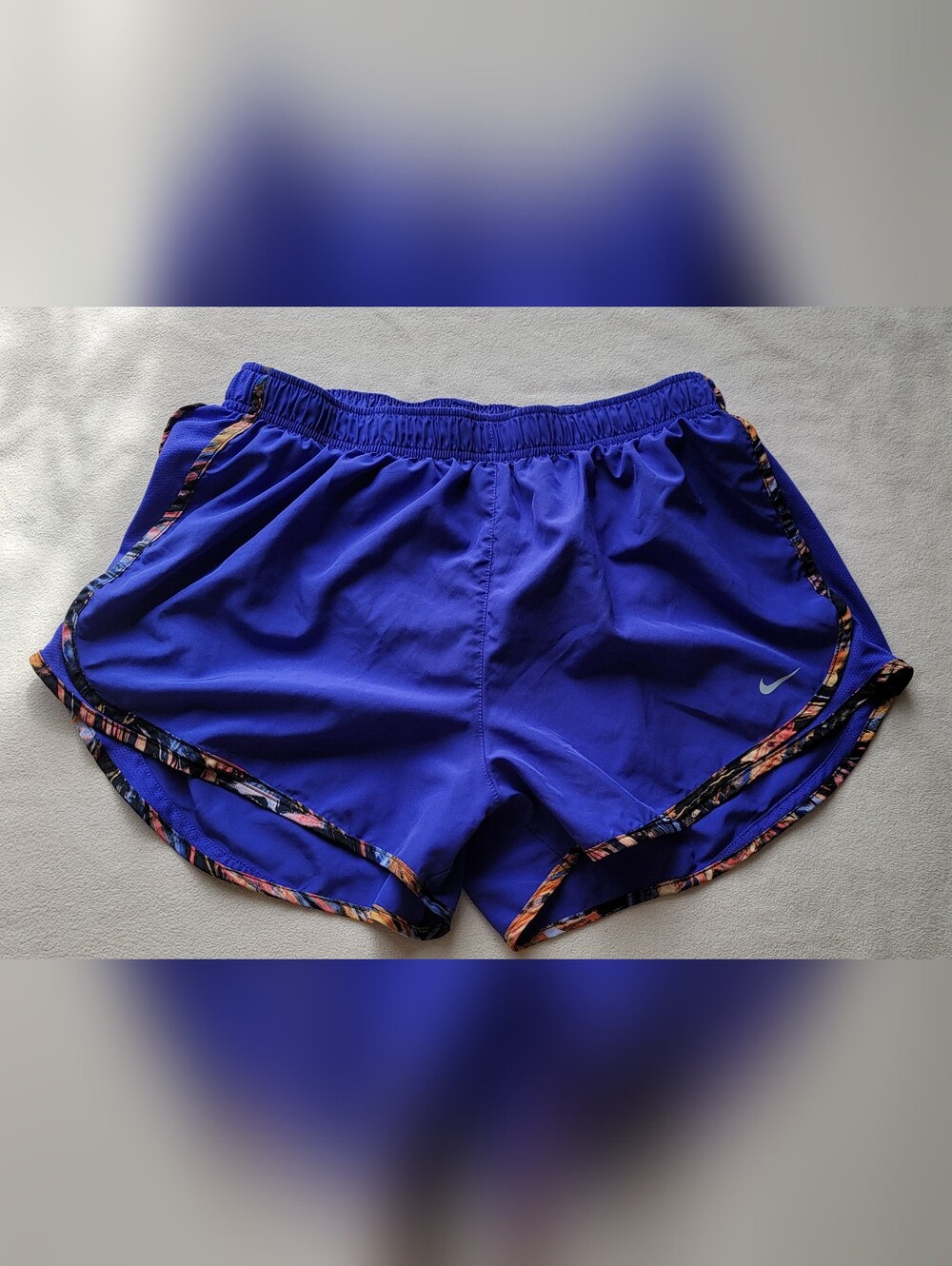 Nike Women's Blue Athletic Running Shorts with Printed Trim